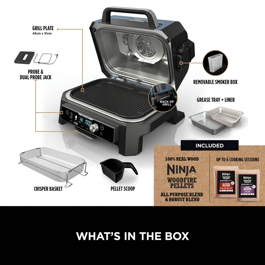 ninja woodfire pro connect xl elektrische barbecuegrill en rookoven