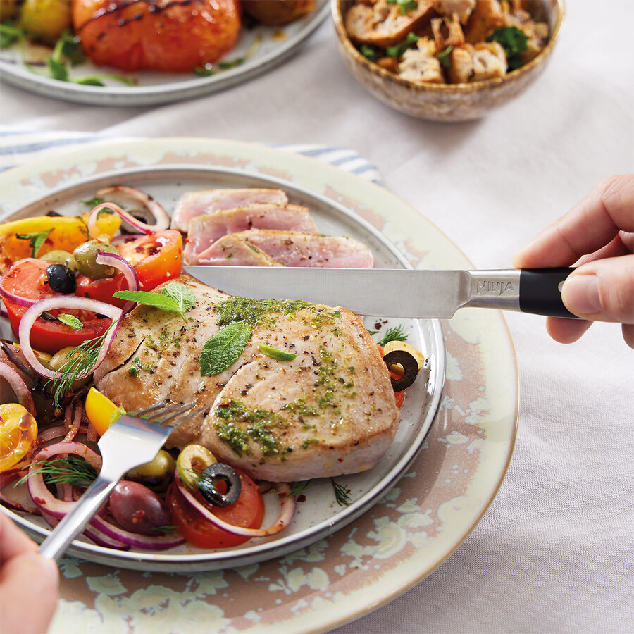 ninja foodi max pro health grill en steakmessen set - ag651steak